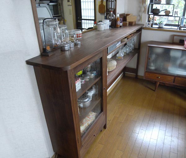 ブラックウォールナット キッチンカウンター セット
